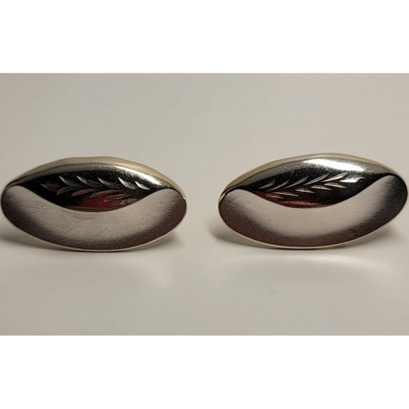 Vintage Sterling Silver Oval Italian 925 Etched Wheat Floral Post Earrings - Picture 1 of 6